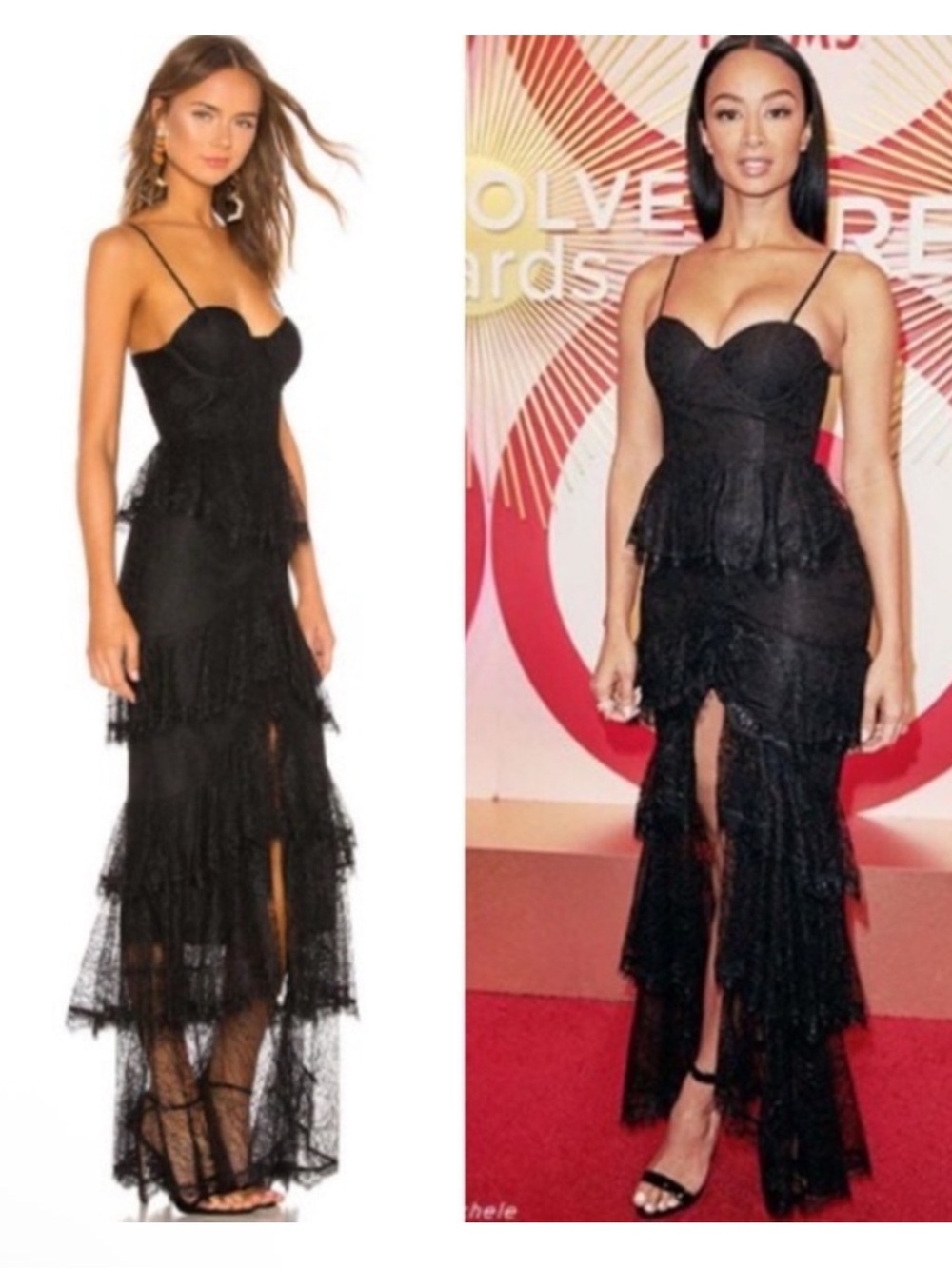 NEW Majorelle Zelda Fitz Lace Tiered Maxi Dress Black Lace Size Small